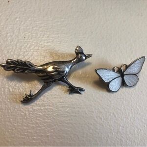TWO Vintage Pins—Butterfly and Sterling Silver Roadrunner